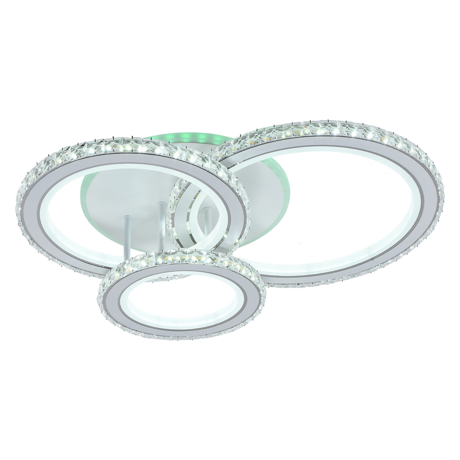 LED luster s diaľkovým ovládaním a krištáľom NOVA ROTONDA RGB 154W, 3 kruhy, Studené/Teplé/Neutrálne svetlo, Stmievateľné, Biely