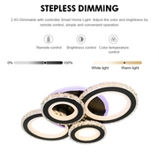 LED luster s diaľkovým ovládaním a krištáľom NOVA ROTONDA RGB 68W, 4 kruhy, studené/teplé/neutrálne svetlo, stmievateľné, čierny