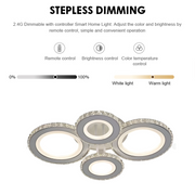 LED luster s diaľkovým ovládaním a krištáľom NOVA ROTONDA RGB 86W, 4 kruhy, studené/teplé/neutrálne svetlo, stmievateľné, biela