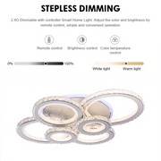 LED luster s diaľkovým ovládaním a krištáľom NOVA ROTONDA RGB 154W, 6 kruhov, studené/teplé/neutrálne svetlo, stmievateľné, biela