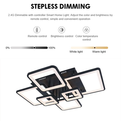 LED luster s diaľkovým ovládaním ELLA 124W, 6 štvorcových, studené/teplé/neutrálne svetlo, stmievateľné, čierny