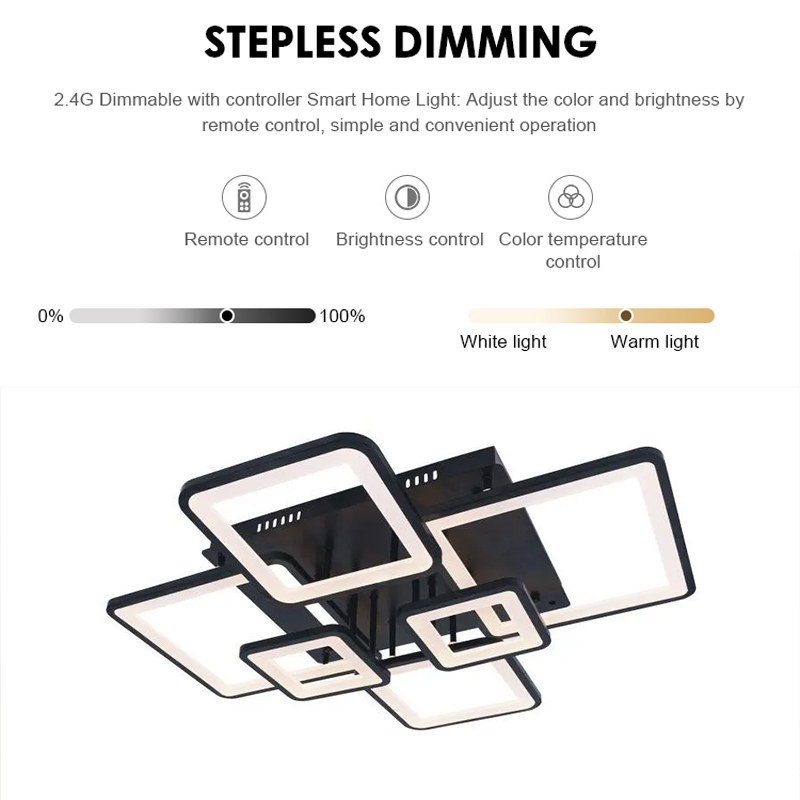 LED luster s diaľkovým ovládaním ELLA 124W, 6 štvorcových, studené/teplé/neutrálne svetlo, stmievateľné, čierny