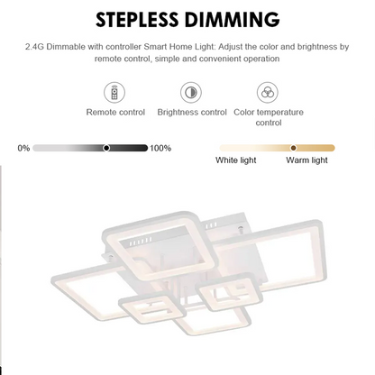 LED luster s diaľkovým ovládaním ELLA 124W, 6 štvorcových, studené/teplé/neutrálne svetlo, stmievateľné, biela