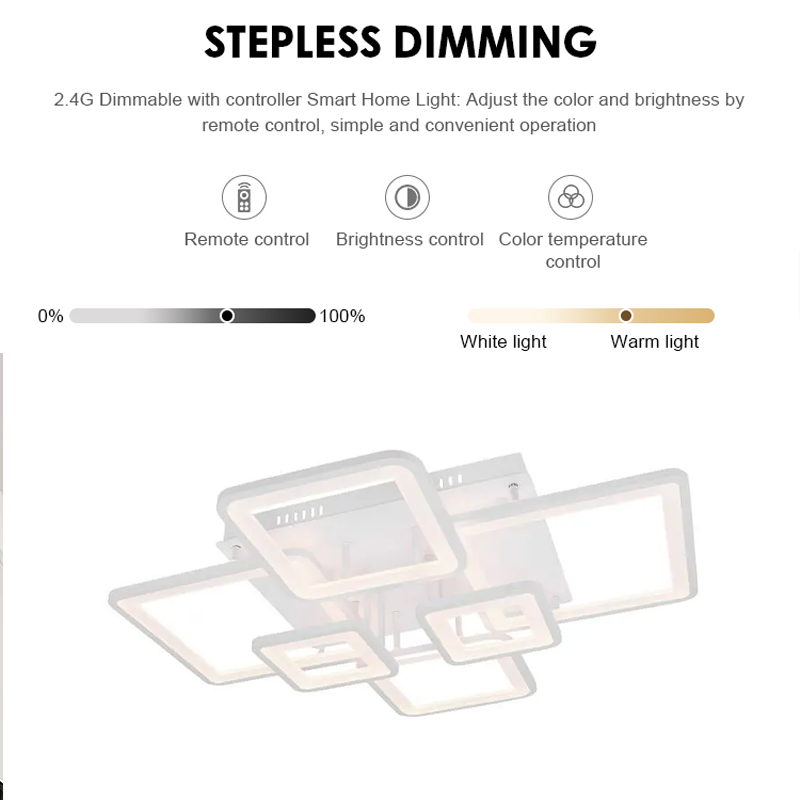 LED luster s diaľkovým ovládaním ELLA 124W, 6 štvorcových, studené/teplé/neutrálne svetlo, stmievateľné, biela