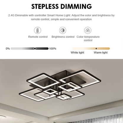 LED luster s diaľkovým ovládaním ELLA 203W, 8 štvorcových, studené/teplé/neutrálne svetlo, stmievateľné, čierny