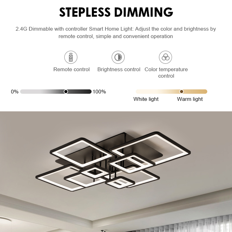 LED luster s diaľkovým ovládaním ELLA 203W, 8 štvorcových, studené/teplé/neutrálne svetlo, stmievateľné, čierny