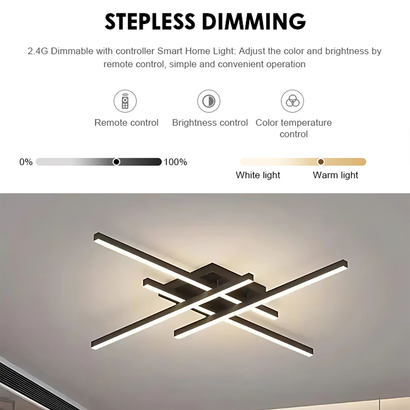 LED luster s diaľkovým ovládaním LINEX, 52W, 4 prvky, lineárny, studené/teplé/neutrálne svetlo, stmievateľné, čierny