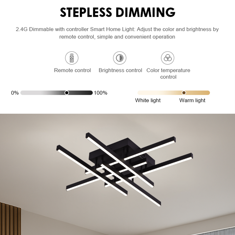 LED luster s diaľkovým ovládaním LINEX, 63W, 6 prvkov, lineárny, studené/teplé/neutrálne svetlo, stmievateľné, čierny