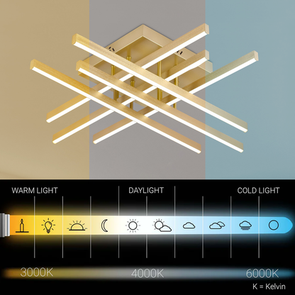LED luster s diaľkovým ovládaním LINEX, 81W, svetlo 3000K/4000K/6000K, stmievateľný, zlatý