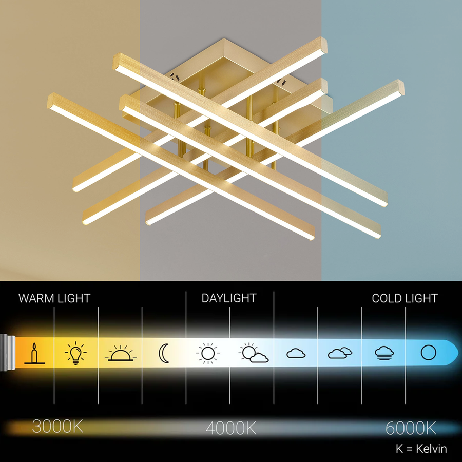LED luster s diaľkovým ovládaním LINEX, 81W, svetlo 3000K/4000K/6000K, stmievateľný, zlatý