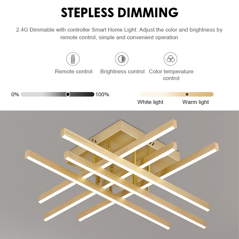 LED luster s diaľkovým ovládaním LINEX, 81W, svetlo 3000K/4000K/6000K, stmievateľný, zlatý