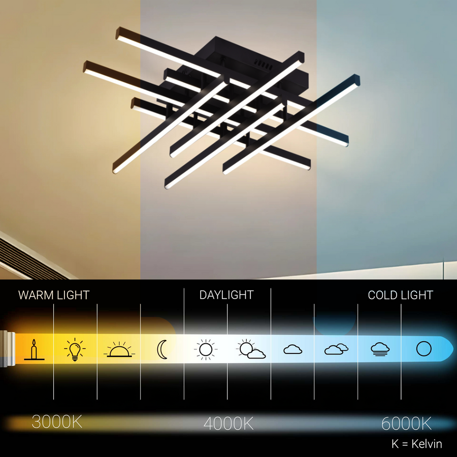 LED luster s diaľkovým ovládaním LINEX, 90W, 8 prvkov, studené/teplé/neutrálne svetlo, stmievateľné, čierny