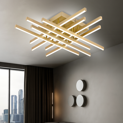 LED luster s diaľkovým ovládaním LINEX, 109W, svetlo 3000K/4000K/6000K, stmievateľný, zlatý