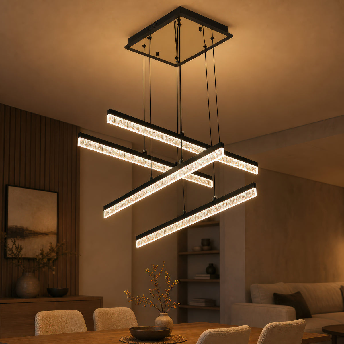 Závesný LED luster s diaľkovým ovládaním, STRATA, 6 prvkov, 82W, svetlo ...