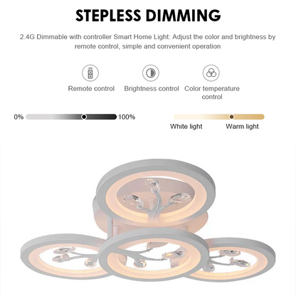 LED luster s diaľkovým ovládaním a krištáľom DAISY 49W, 4 prvky, studené/teplé/neutrálne svetlo, stmievateľné, biela