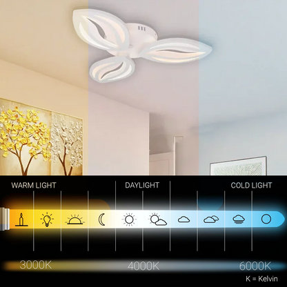 LED luster s diaľkovým ovládaním ORCHID 39W, 3 okvetné lístky, studené/teplé/neutrálne svetlo, stmievateľné, biela