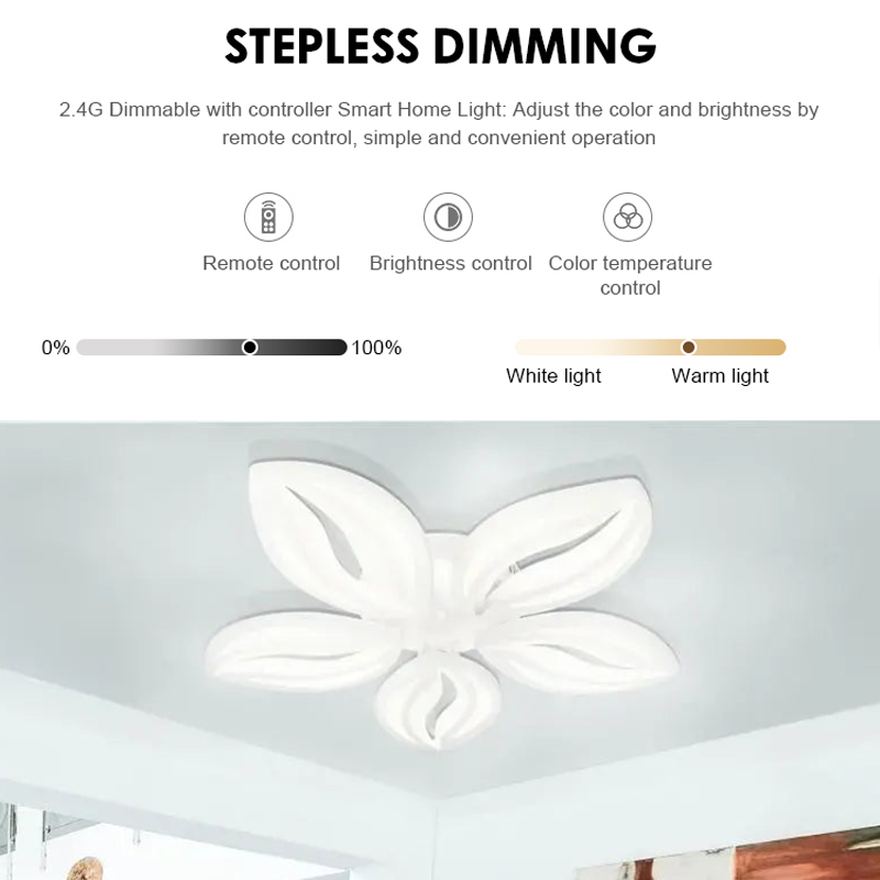 LED luster s diaľkovým ovládaním ORCHID 66W, 5 okvetných lístkov, studené/teplé/neutrálne svetlo, stmievateľné, biela