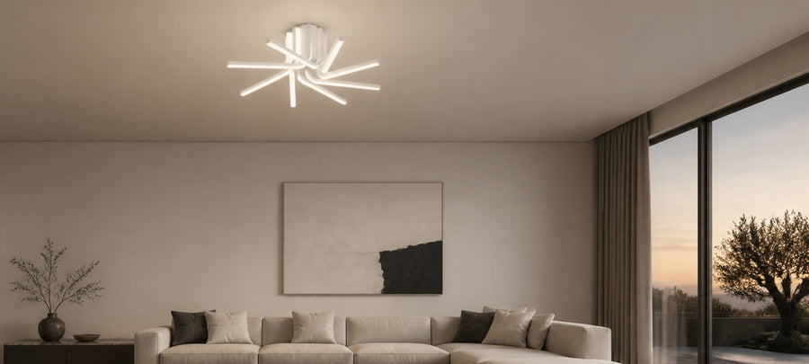 IBANE LED luster s diaľkovým ovládaním, 8 zdrojov, 3000K/4000K/6000K, 128W, kov a silikón, biela