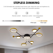 LED luster s diaľkovým ovládaním a krištáľovým GUIDA 38W, 6 prvkov, studené/teplé/neutrálne svetlo, stmievateľné, čierne zlato