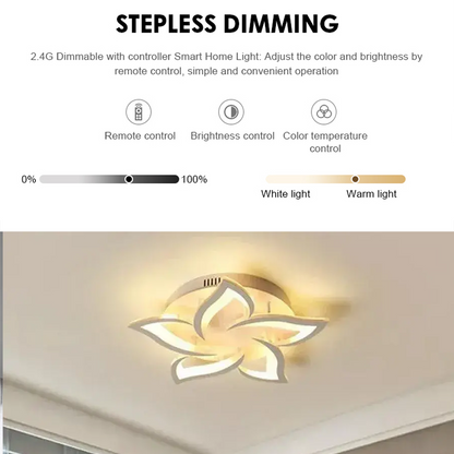 LED luster s diaľkovým ovládaním LOTUS 74W, 5 okvetných lístkov, studené/teplé/neutrálne svetlo, stmievateľné, biela