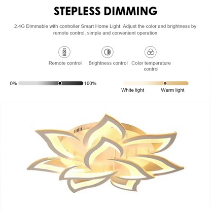 LED luster s diaľkovým ovládaním LOTUS 92W, 9 okvetných lístkov, studené/teplé/neutrálne svetlo, stmievateľné, biela