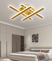 LED luster s diaľkovým ovládaním LT755/4GD, 85W, 46*5,5*7,5, IP20, Studené/Teplé/Neutrálne svetlo, Stmievateľné, Zlato, Žehlička, Plexisklo