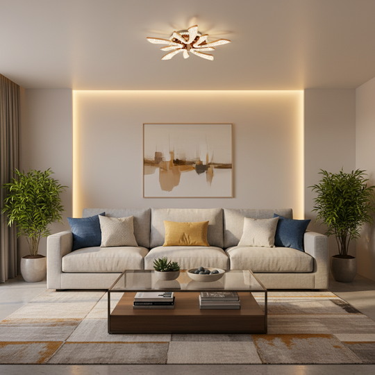 CHARM Magno LED luster s diaľkovým ovládaním a kryštálom, 68W, Ø59cm, 5 zdrojov, studené/teplé/neutrálne svetlo, stmievateľné, zlatá