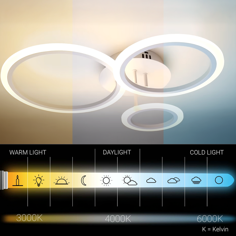 LED luster s diaľkovým ovládaním BETTY 41W, 3 kruhy, studené/teplé/neutrálne svetlo, stmievateľné, biela