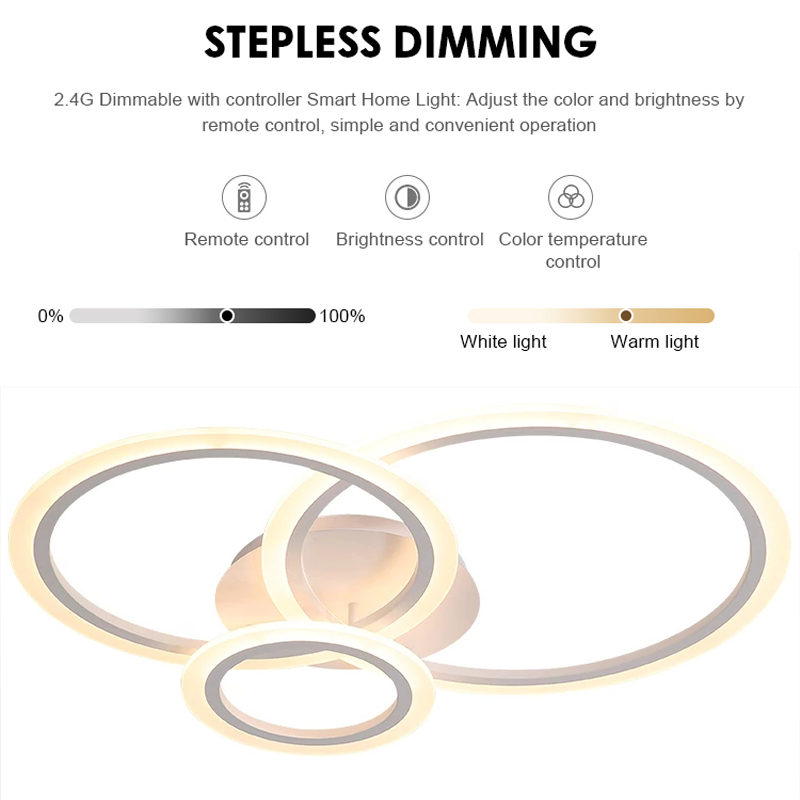 LED luster s diaľkovým ovládaním BETTY 41W, 3 kruhy, studené/teplé/neutrálne svetlo, stmievateľné, biela