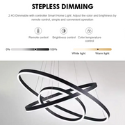 Závesný LED luster s diaľkovým ovládaním CASIANA 84W, 3 kruhy, studené/teplé/neutrálne svetlo, stmievateľné, čierny, výškovo nastaviteľný