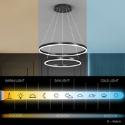 Závesný LED luster s diaľkovým ovládaním CASIANA 41W, 2 kruhy, studené/teplé/neutrálne svetlo, stmievateľné, čierny, výškovo nastaviteľný