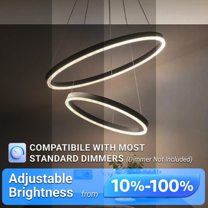 Závesný LED luster s diaľkovým ovládaním CASIANA 40W, 2 kruhy, studené/teplé/neutrálne svetlo 3000K/4000K/6000K, stmievateľné, čierny, nastaviteľná výška, kov a akryl