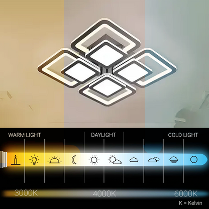 LED luster s diaľkovým ovládaním SUSAN 96W, 4 štvorce, studené/teplé/neutrálne svetlo, stmievateľné, čierny