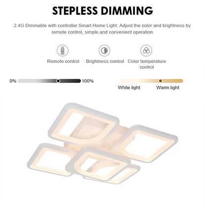 LED luster s diaľkovým ovládaním ZOE 96W, 5 štvorcov, studené/teplé/neutrálne svetlo, stmievateľné, biela