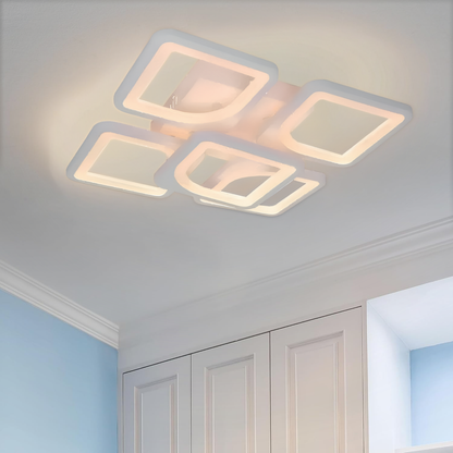 LED luster s diaľkovým ovládaním ZOE 96W, 5 štvorcov, studené/teplé/neutrálne svetlo, stmievateľné, biela