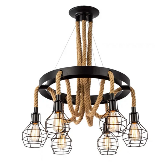 Vintage závesný luster, LV583/6BK, 6xE27, priemer 60 cm, nastaviteľná výška, IP20, hnedý, kov a šnúrka, žiarovky nie sú súčasťou balenia