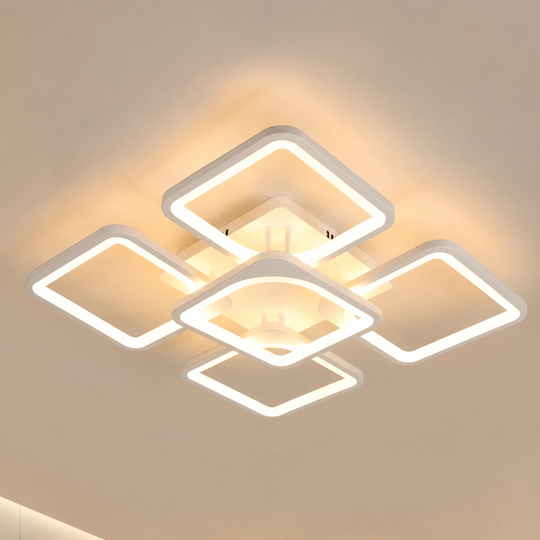LED luster s diaľkovým ovládaním ZOE 70W, 5 štvorcov, studené/teplé/neutrálne svetlo, stmievateľné, biela