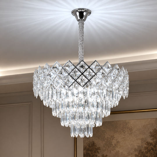 Krištáľový luster VECTORIA Magno 8xE14, priemer 58 cm, lesklý chróm, nastaviteľná výška, kov a krištáľ