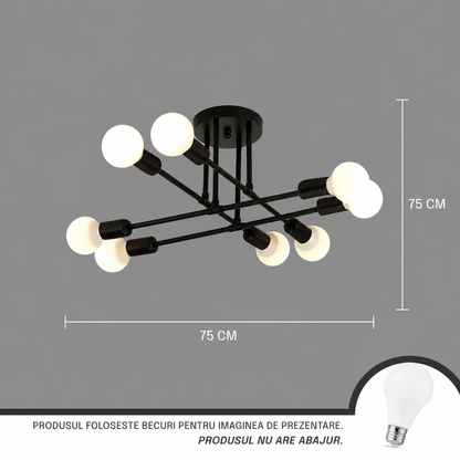 Klasický modernistický okta luster, 8x E27, čierny, moderný dizajn, kov, bez tienidla
