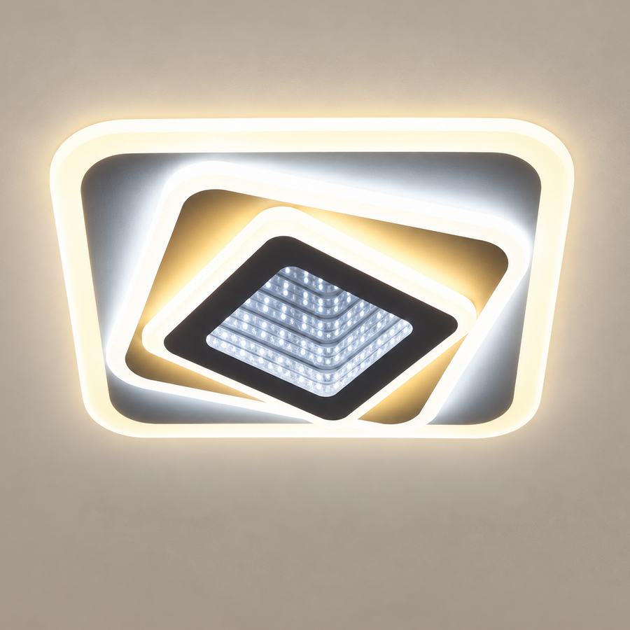 LED luster NEXA 3D 46W, štvorcový, studené/teplé/neutrálne svetlo, biely