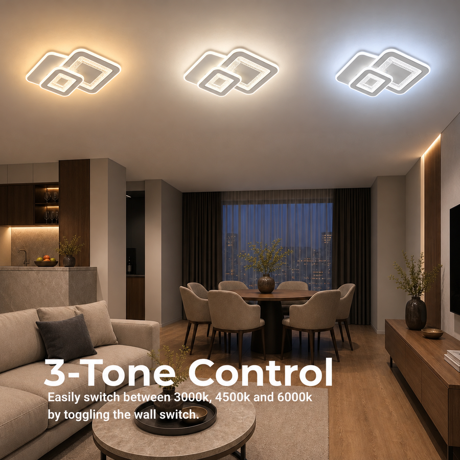 LED SQUARE 57W luster, 3 štvorce, studené/teplé/neutrálne svetlo, biela