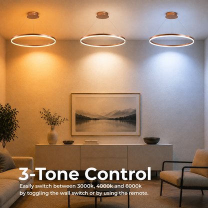 Závesný LED luster, ANINA, 34W, 1 kruh, priemer 50 cm, studené/teplé/neutrálne svetlo 3000K/4000K/6000K, stmievateľné, lesklá zlatá biela, nastaviteľná výška, kov a akryl