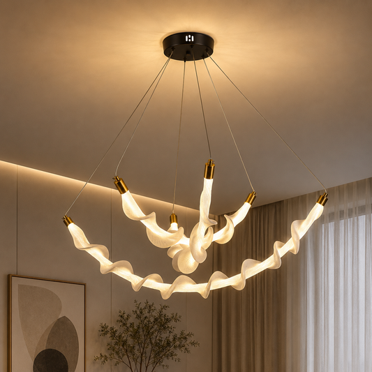 Závesný akrylový LED luster LT760/3GD, 28W, teplé/neutrálne/studené svetlo 3000/4000/6000K, biely, nastaviteľná výška, kov a akryl