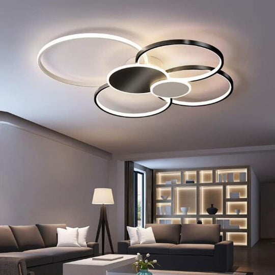 LED luster s diaľkovým ovládaním, KILLIAN, 74W, 6 kruhov, studené/teplé/neutrálne svetlo 3000K/4000K/6000K, stmievateľné, čiernobiele, kovové a akrylové LED luster s diaľkovým ovládaním Predvolený názov Alessandro Design