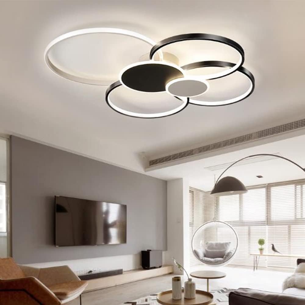 LED luster s diaľkovým ovládaním, KILLIAN, 74W, 6 kruhov, studené/teplé/neutrálne svetlo 3000K/4000K/6000K, stmievateľné, čiernobiele, kovové a akrylové LED luster s diaľkovým ovládaním Predvolený názov Alessandro Design