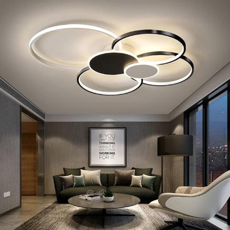 LED luster s diaľkovým ovládaním, KILLIAN, 74W, 6 kruhov, studené/teplé/neutrálne svetlo 3000K/4000K/6000K, stmievateľné, čiernobiele, kovové a akrylové LED luster s diaľkovým ovládaním Predvolený názov Alessandro Design