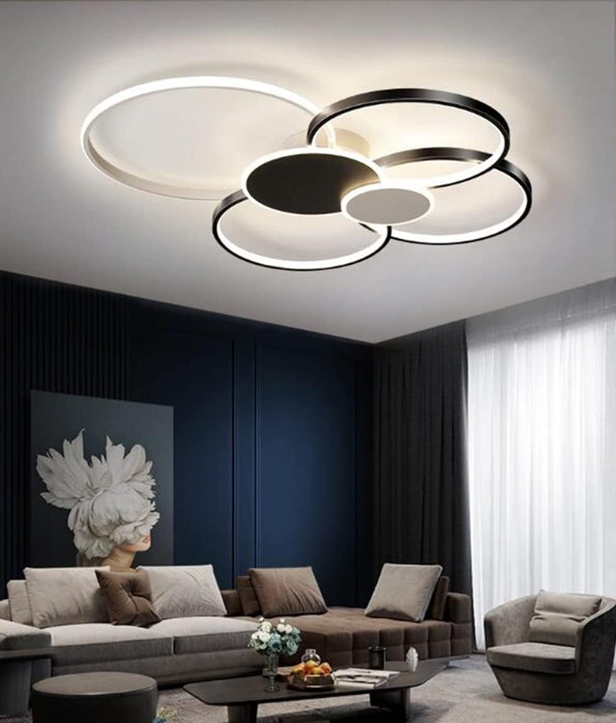 LED luster s diaľkovým ovládaním, KILLIAN, 74W, 6 kruhov, studené/teplé/neutrálne svetlo 3000K/4000K/6000K, stmievateľné, čiernobiele, kovové a akrylové LED luster s diaľkovým ovládaním Predvolený názov Alessandro Design