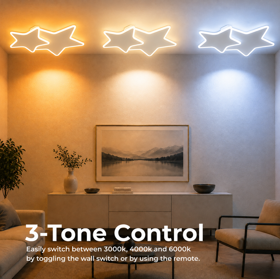 LED luster s diaľkovým ovládaním 41W, Hviezdy, Studené/Teplé/Neutrálne svetlo, Stmievateľné, Biely