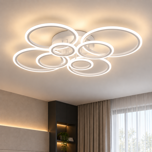 LED luster s diaľkovým ovládaním BETTY 130W, 8 kruhov, studené/teplé/neutrálne svetlo, stmievateľné, biela