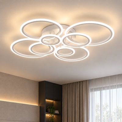 LED luster s diaľkovým ovládaním BETTY 130W, 8 kruhov, studené/teplé/neutrálne svetlo, stmievateľné, biela